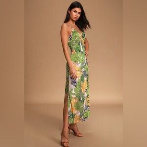 Pinch Tropical Green and Yellow Midi Dress